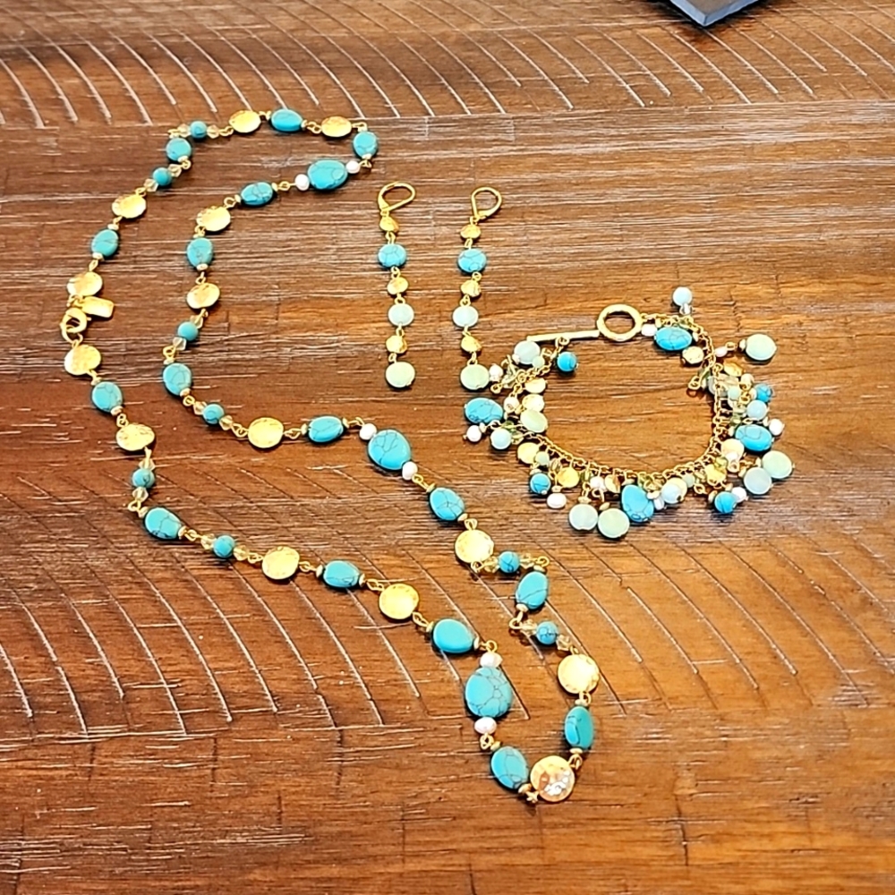 Ralph Lauren 3 Piece Gold and Torquiose Jewelry Set